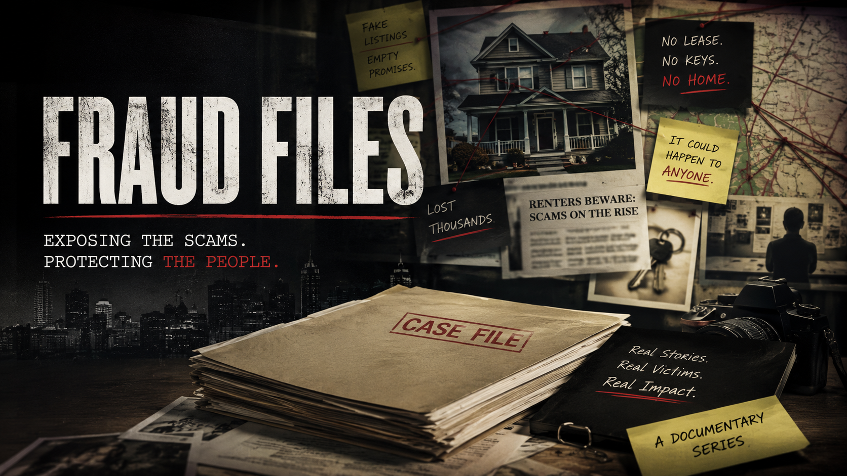 Fraud Files documentary series - investigation case files, evidence photos, and case materials